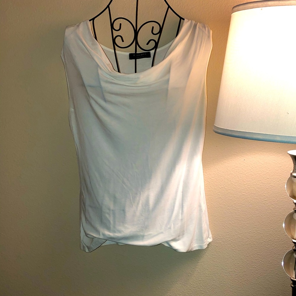 White cowl-neck sleeveless cotton top